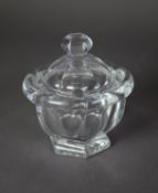 BACCARAT PANELLED GLASS PRESERVE JAR AND COVER, with domed cover and hexagonal base, 5 ¼? (13.3cm)