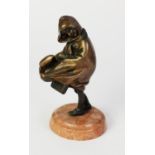 H. CHIPARUS PATINATED BRONZE FIGURE OF A YOUNG GIRL WEARING A CLOAK AND WALKING IN A STRONG WIND,