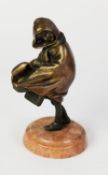 H. CHIPARUS PATINATED BRONZE FIGURE OF A YOUNG GIRL WEARING A CLOAK AND WALKING IN A STRONG WIND,