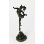 AFTER JEAN de BELOGNE, PATINATED BRONZE CLASSICAL FIGURE OF ?MERCURY THE MESSENGER?, on a moulded,