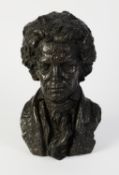 UNATTRIBUTED, TWENTIETH CENTURY PATINATED BRONZE BUST OF BEETHOVEN, 12? (30.5cm) high