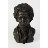 UNATTRIBUTED, TWENTIETH CENTURY PATINATED BRONZE BUST OF BEETHOVEN, 12? (30.5cm) high