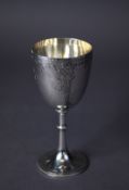 VICTORIAN ENGRAVED SILVER GOBLET, of typical form with engraved pendant decoration and bead edge