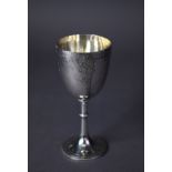 VICTORIAN ENGRAVED SILVER GOBLET, of typical form with engraved pendant decoration and bead edge