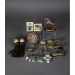 MIXED LOT OF MINOR COLLECTABLES, to include: BRONZE MODEL OF A REARING HORSE, THREE PHOTOGRAPH