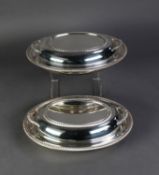 PAIR OF ELECTROPLATE OVAL ENTRÉE DISHES and two-handled covers, with gadroon edges (2)