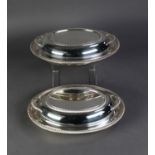 PAIR OF ELECTROPLATE OVAL ENTRÉE DISHES and two-handled covers, with gadroon edges (2)