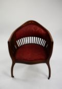 EDWARDIAN MARQUETRY INLAID MAHOGANY TUB SHAPED ARMCHAIR