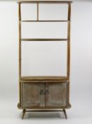 LIMED OAK ROOM DIVIDER, with three shelves, on two door cupboard base75? (191cm) high, 34? (86cm)