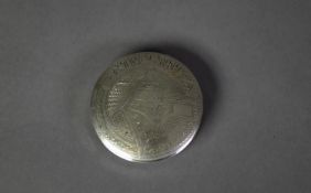 JUDAICA SILVER COLOURED METAL LADY?S COMPACT, of circular form with Hebrew inscription to the