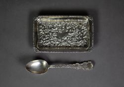 EDWARDIAN SILVER OBLONG TRINKET TRAY repousse with flowers and rococo scrolls, gadroon border, 5 3/