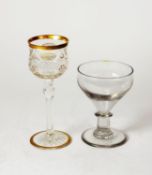 19th CENTURY CONTINENTAL TALL CUT AND GILT HOCK GLASS and a 19th Century large, heavy GOBLET (2)