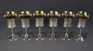 SET OF SIX SILVER WINE GOBLETS, with concave bowls, straight stems, circular foot, Birmingham