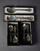 PAIR OF SILVER LARGE FRUIT SERVING SPOONS with incused oval bowls, flat handles with cut card