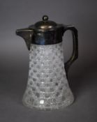 ELECTROPLATE MOUNTED VICTORIAN CUT GLASS LEMONADE JUG BY JOHN GRINSELL & SONS, of tapering form with