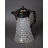 ELECTROPLATE MOUNTED VICTORIAN CUT GLASS LEMONADE JUG BY JOHN GRINSELL & SONS, of tapering form with