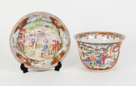 CHINESE QING DYNASTY PORCELAIN FAMILLE ROSE ENAMELLED JARDINIÈRE, on stand, both pieces with