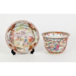 CHINESE QING DYNASTY PORCELAIN FAMILLE ROSE ENAMELLED JARDINIÈRE, on stand, both pieces with