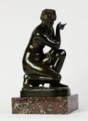 NINETEENTH CENTURY PATINATED KNEELING CLASSICAL FEMALE NUDE, modelled with an urn at her side,