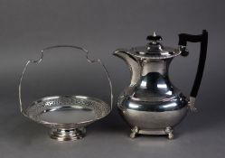 ELECTROPLATE GEORGIAN STYLE BULBOUS COFFEE POT, with black wood handle and finial, egg and dart