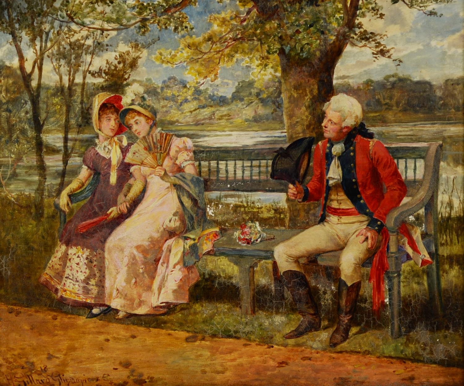 HENRY GILLARD GLINDONI (1852?1913) OIL PAINTING ON PANEL Gentleman addressing two young ladies