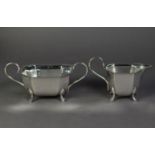 ELECTROPLATE OCTAGONAL MILK JUG and two-handled SUGAR BASIN, raised on feet (2)