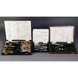 WALKER & HALL CASED SET OF SIX PAIRS OF STEEL STEAK KNIVES AND FORKS, with buckhorn handles; two