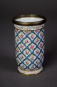 19th CENTURY CONTINENTAL FAUX SEVRES PORCELAIN CYLINDRICAL VASE, decorated with blue knotted