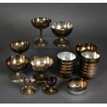 SET OF FOUR ELECTROPLATED SUNDAE DISHES BY WALKER & HALL, together with a SIMILAR PAIR, SET OF