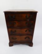 GEORGIAN STYLE MAHOGANY SMALL SERPENTINE FRONTED CHEST OF FOUR GRADUATED LONG DRAWERS, 1?10?, (55.