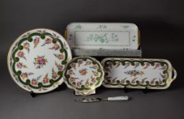 LIMOGES PORCELAIN OBLONG SANDWICH TRAY and matching serving knife; Limoges oblong two handled