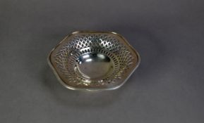 GEORGE V PIERCED SILVER PEDESTAL BON BON DISH, of hexagonal form with moulded circular foot and