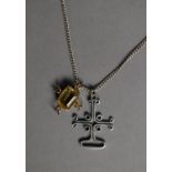 SILVER FINE CHAIN NECKLACE & O.M.G. ORKNEY SILVER COLOURED METAL CELTIC CROSS PENDANT and a 9ct GOLD