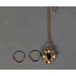 9ct GOLD FINE CHAIN NECKLACE and 9ct gold open work oval PENDANT collet set with a centre oval