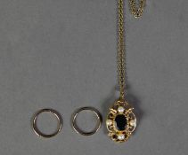 9ct GOLD FINE CHAIN NECKLACE and 9ct gold open work oval PENDANT collet set with a centre oval