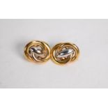 PAIR OF YELLOW AND WHITE GOLD KNOT PATTERN PIN EARRINGS, 1 1/2in (2.75cm) wide, 7 gms