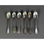 THREE PAIRS OF EARLY NINETEENTH CENTURY SILVER FIDDLE PATTERN TEASPOONS, all with matching initial