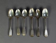 THREE PAIRS OF EARLY NINETEENTH CENTURY SILVER FIDDLE PATTERN TEASPOONS, all with matching initial