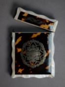 TORTOISESHELL CARD CASE with silver inlay and mother of pearl inlaid edges