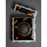 TORTOISESHELL CARD CASE with silver inlay and mother of pearl inlaid edges