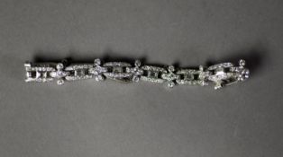 WHITE GOLD COLOURED METAL AND DIAMOND LINK BRACELET, with 10 H shaped links each with a baguette