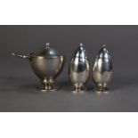 GEORG JENSEN STERLING SILVER CACTUS PATTERN THREE PIECE CONDIMENT SET, comprising: MUSTARD