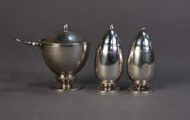 GEORG JENSEN STERLING SILVER CACTUS PATTERN THREE PIECE CONDIMENT SET, comprising: MUSTARD