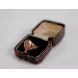 GENT'S 9ct GOLD SIGNET RING with vacant oval top, ring size S, 4.3gms (shank cut)