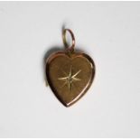 SMALL HEART SHAPED LOCKET PENDANT, the front with a tiny diamond, in star shaped setting, (