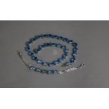 SILVER NECKLACE with blue paste set oblong links and MATCHING BRACELET (925 mark)