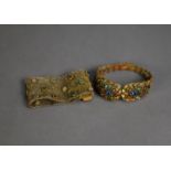 BROAD MESH BRACELET set with clusters of colour micro beads and a vintage gilt metal spring