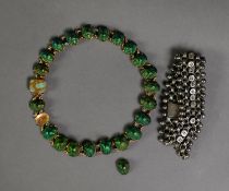 VICTORIAN SILVER COLOUR METAL TRIPLE STRAND BRACELET with beaded edges, (as found) and a gold plated