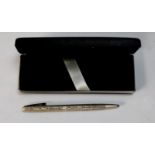 SHEAFFER SILVER CASED BALL POINT PEN, scroll engraved; Papermate PROPELLING PENCIL; Parker FELT