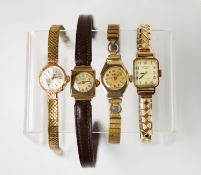 LADY'S ROTARY 9ct GOLD SWISS WRISTWATCH with mechanical movement and leather strap (working); a